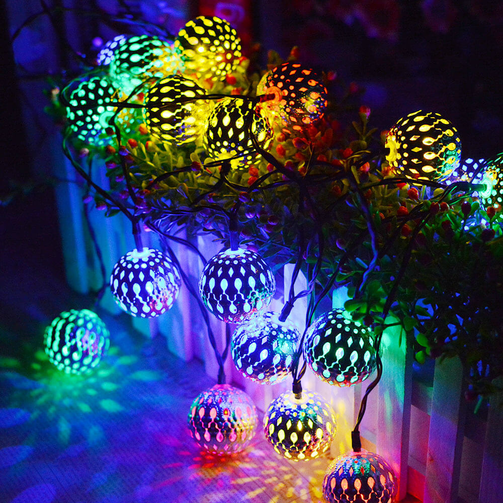 Vivolux | Solar-Lichterkette Marokkanische Kugel Bunte LED Weihnachtslichter Eisenkugeln Dekoration Außen Lichterkette