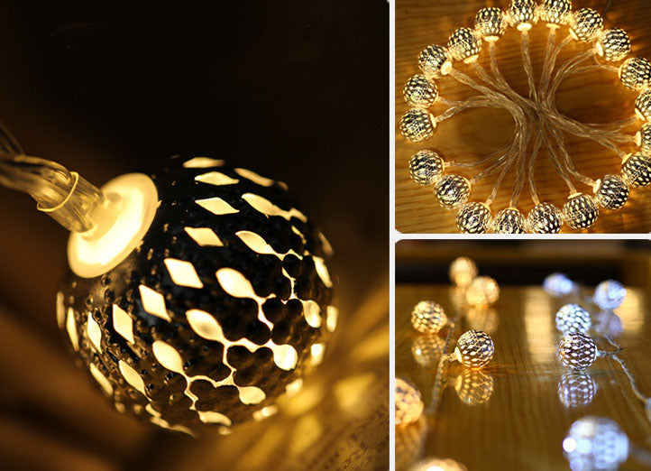 Vivolux | Solar-Lichterkette Marokkanische Kugel Bunte LED Weihnachtslichter Eisenkugeln Dekoration Außen Lichterkette