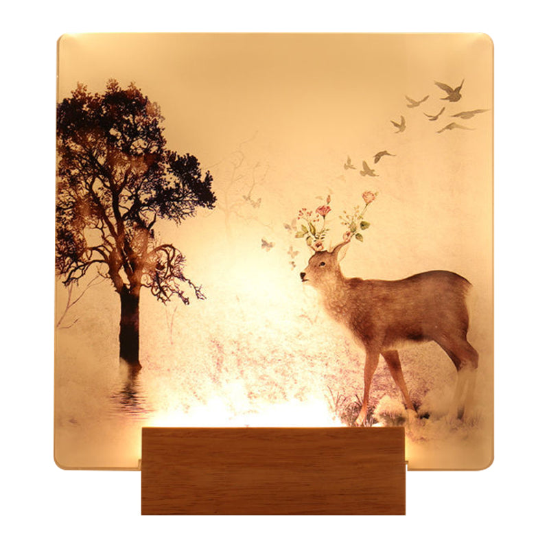 Vivolux | Vierkant Hal Gang Geïnstalleerde Verlichting Acryl LED Oosterse Muurverlichting Licht in Bruin met Hert en Boom Patroon