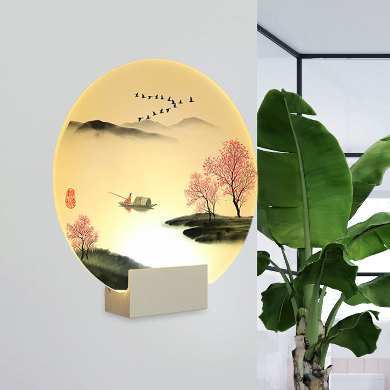 Vivolux | Runde Flur Berg- und Seewandlampen-Acryl-LED-Chinesische Wandbeleuchtung Idee in Weiß