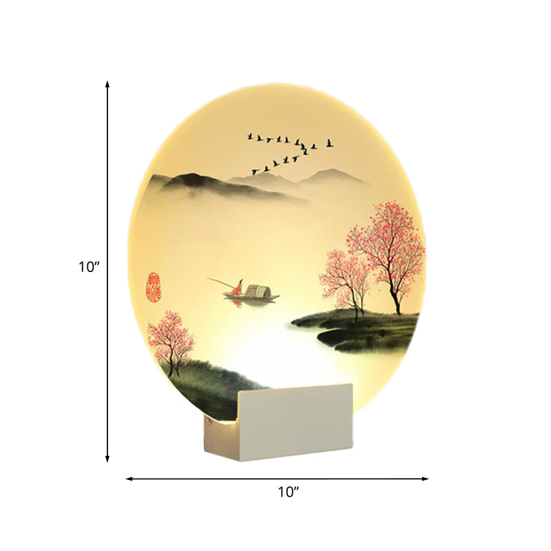 Vivolux | Runde Flur Berg- und Seewandlampen-Acryl-LED-Chinesische Wandbeleuchtung Idee in Weiß