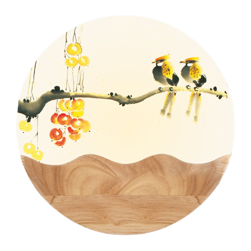 Vivolux | Runde Acryl Wandleuchte Asiastil LED Holz Wandmosaiklicht mit Berg/Zweig-Muster