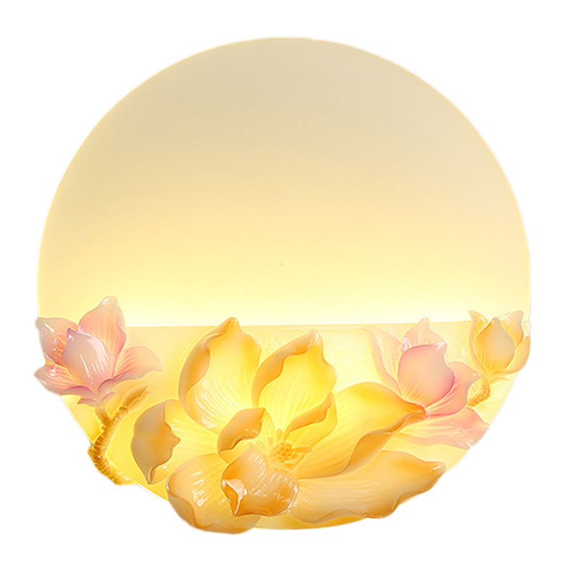 Vivolux | Rosa und Weiße Zirkuläre Magnolia Wandbeleuchtung Orientalischer Stil LED Acryl Wandgemälde Licht