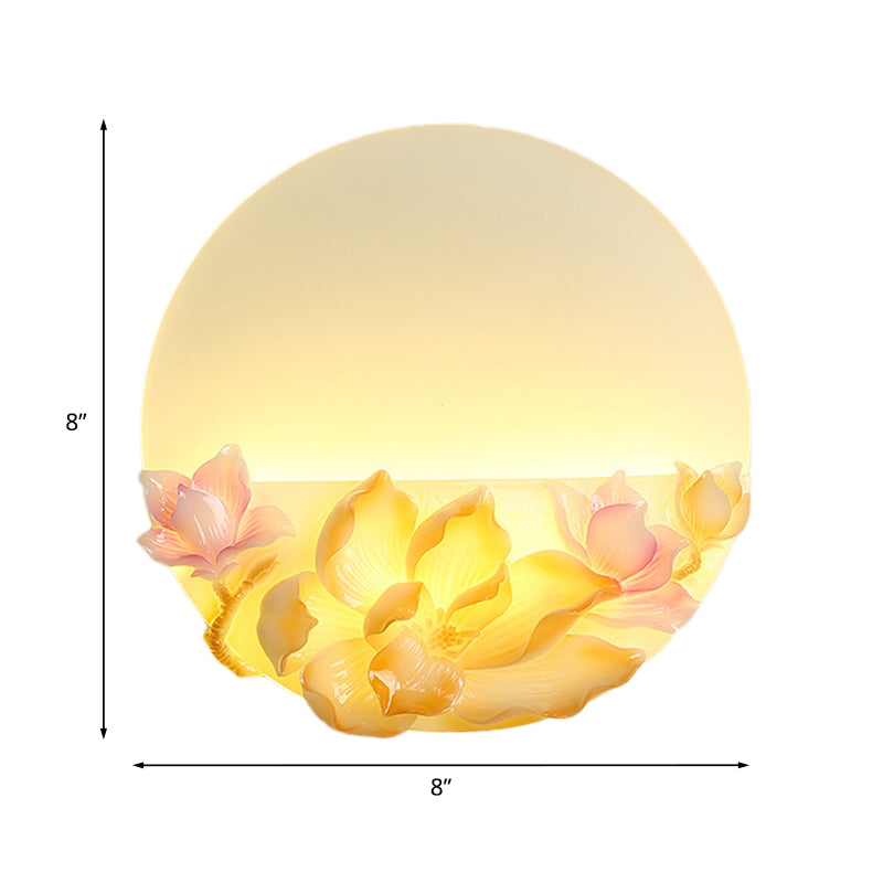 Vivolux | Rosa und Weiße Zirkuläre Magnolia Wandbeleuchtung Orientalischer Stil LED Acryl Wandgemälde Licht