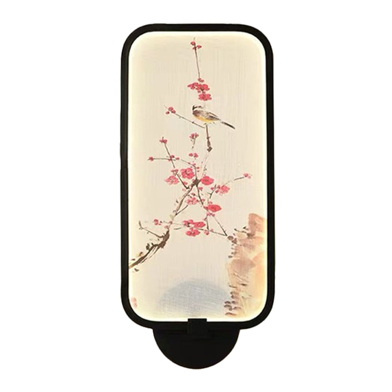 Vivolux | Rechthoekige Acryl Pruim en Vogel Muurlamp Chinese Stijl LED Zwarte Wandgemonteerde Verlichtingsarmatuur