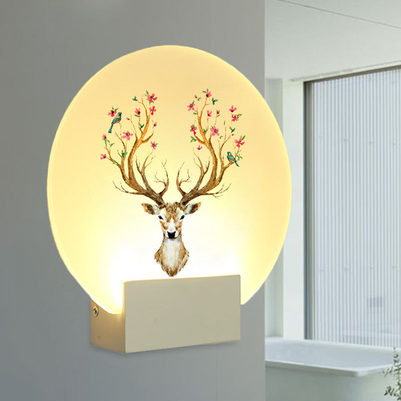 Vivolux | Runde Gästezimmer Elch Hirsch Wandmural Licht Acryl LED Orientalischer Stil Wandlichtkörper in Weiß