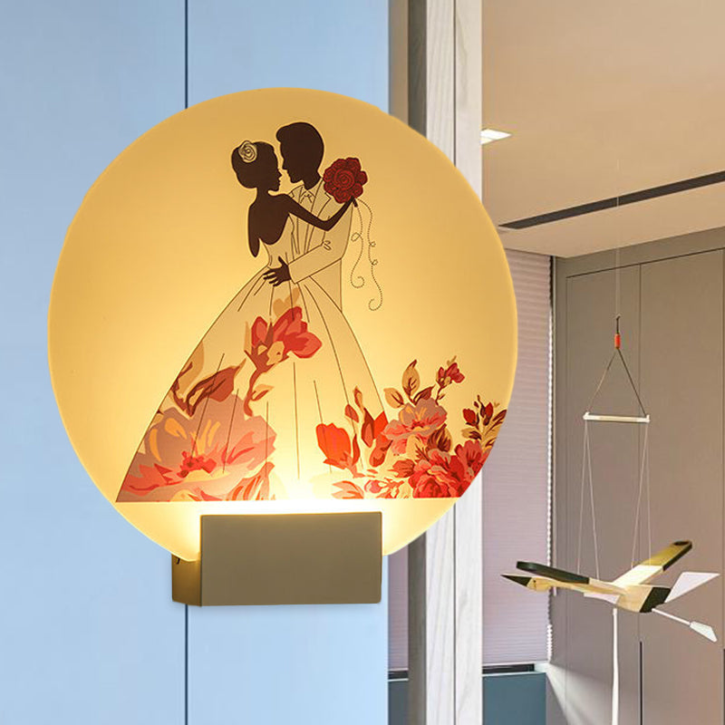 Vivolux | Weißer kreisförmiger romantischer Wandbeleuchtung für Paare im asiatischen Stil LED-Acryl-Wandmural-Lampe für Hochzeitszimmer
