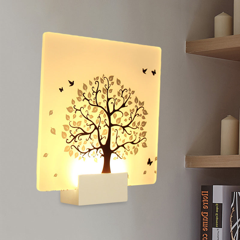 Vivolux | Witte Vierkante Boom en Vogel Wandlamp Nordic Stijl LED Acryl Muur Lamp voor Woonkamer