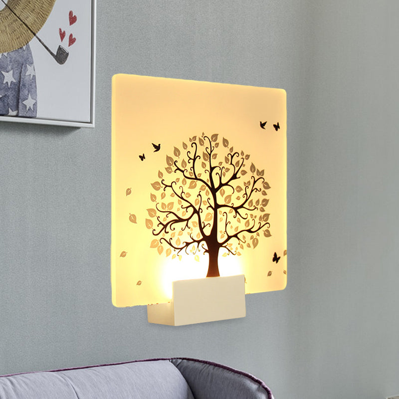 Vivolux | Witte Vierkante Boom en Vogel Wandlamp Nordic Stijl LED Acryl Muur Lamp voor Woonkamer