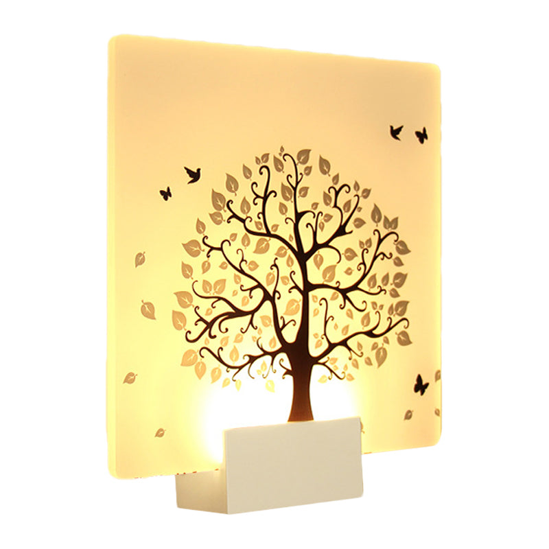 Vivolux | Witte Vierkante Boom en Vogel Wandlamp Nordic Stijl LED Acryl Muur Lamp voor Woonkamer