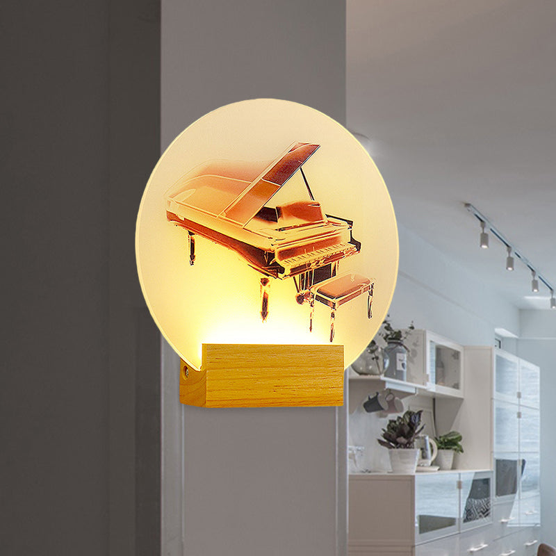 Vivolux | Acryl Ronde Piano Wandverlichting Idee Eenvoud Stijl LED Muur Lamp in Hout voor Slaapkamer