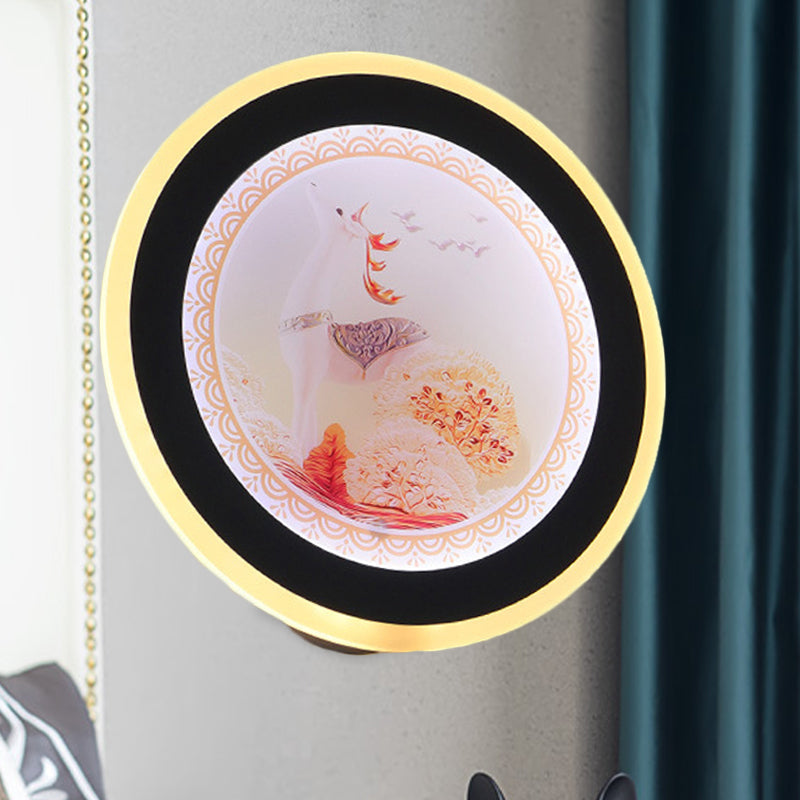 Vivolux | Rosa/Blaue Zirkular Wandmural Licht Asiastil LED Acryl Wandbeleuchtung Idee mit Reh/Schloss Muster
