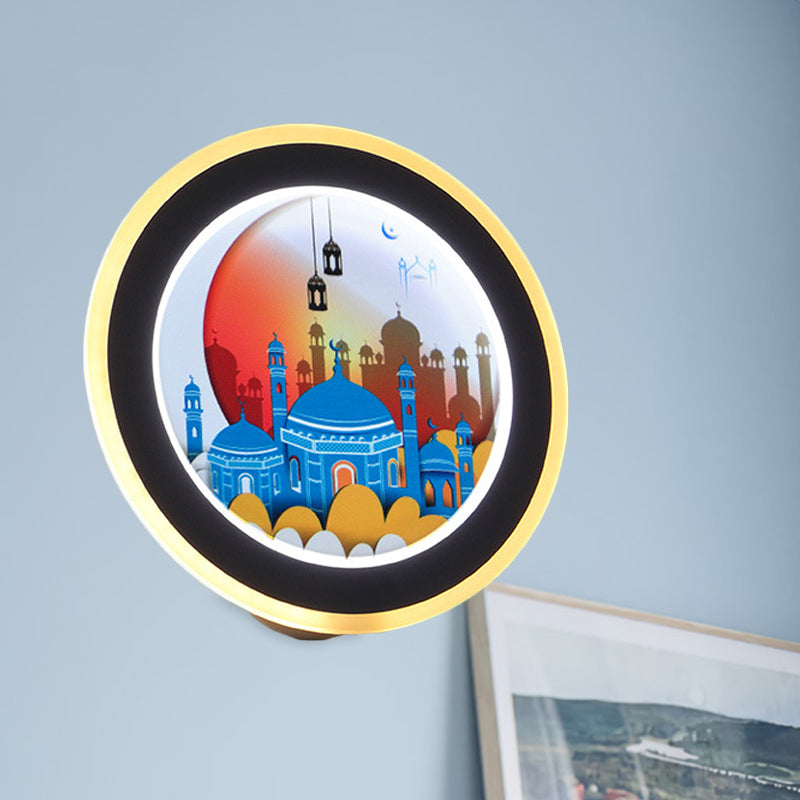 Vivolux | Rosa/Blaue Zirkular Wandmural Licht Asiastil LED Acryl Wandbeleuchtung Idee mit Reh/Schloss Muster