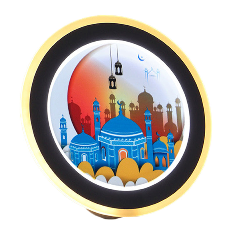 Vivolux | Rosa/Blaue Zirkular Wandmural Licht Asiastil LED Acryl Wandbeleuchtung Idee mit Reh/Schloss Muster