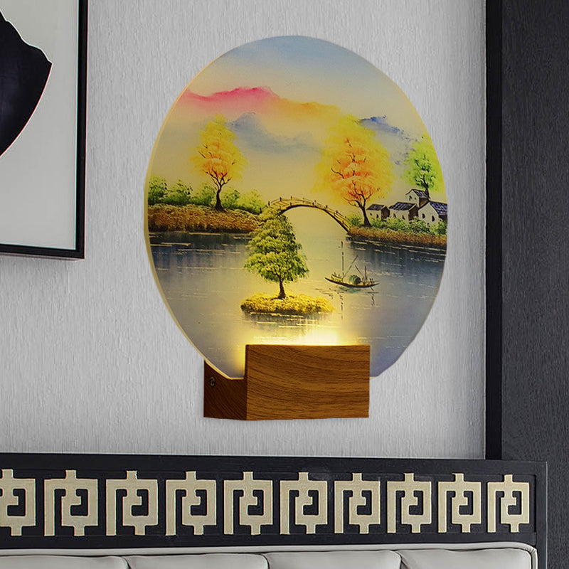 Vivolux | Eenvoud Style LED Muurverlichting Acryl Houten Circulaire Wandverlichting met Brug en Water Ontwerp