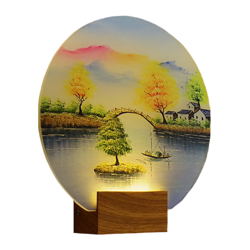 Vivolux | Eenvoud Style LED Muurverlichting Acryl Houten Circulaire Wandverlichting met Brug en Water Ontwerp