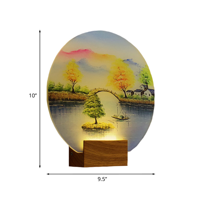 Vivolux | Eenvoud Style LED Muurverlichting Acryl Houten Circulaire Wandverlichting met Brug en Water Ontwerp