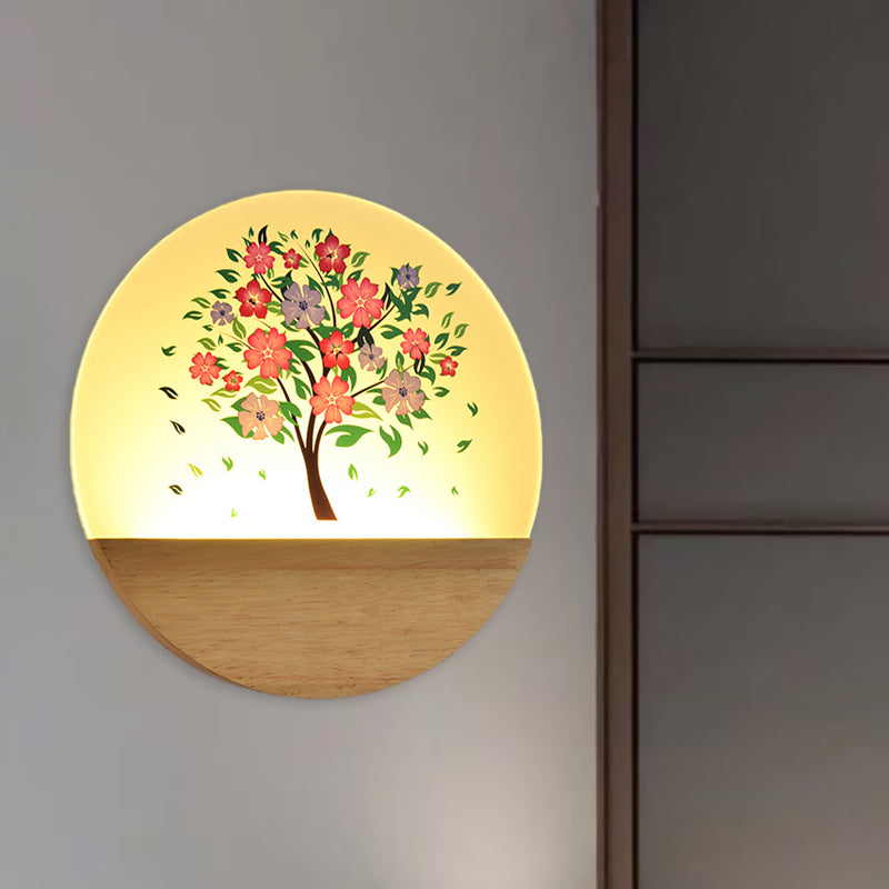 Vivolux | Nordic Style Runde Baum Wandlampe Acryl LED Gästezimmer Wandleuchte in Holz