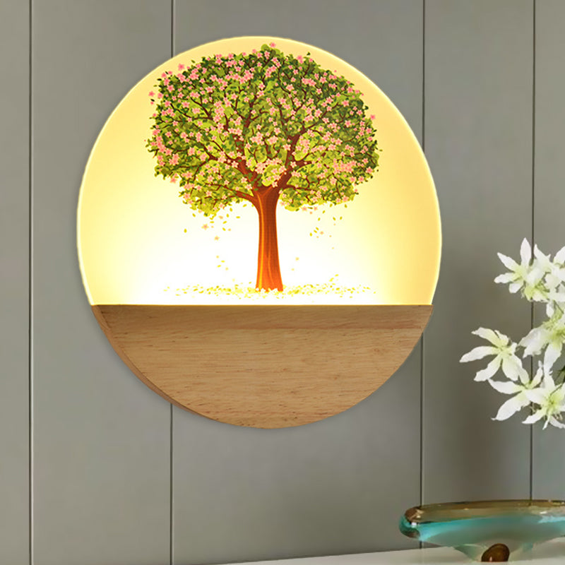 Vivolux | Nordic Style Runde Baum Wandlampe Acryl LED Gästezimmer Wandleuchte in Holz