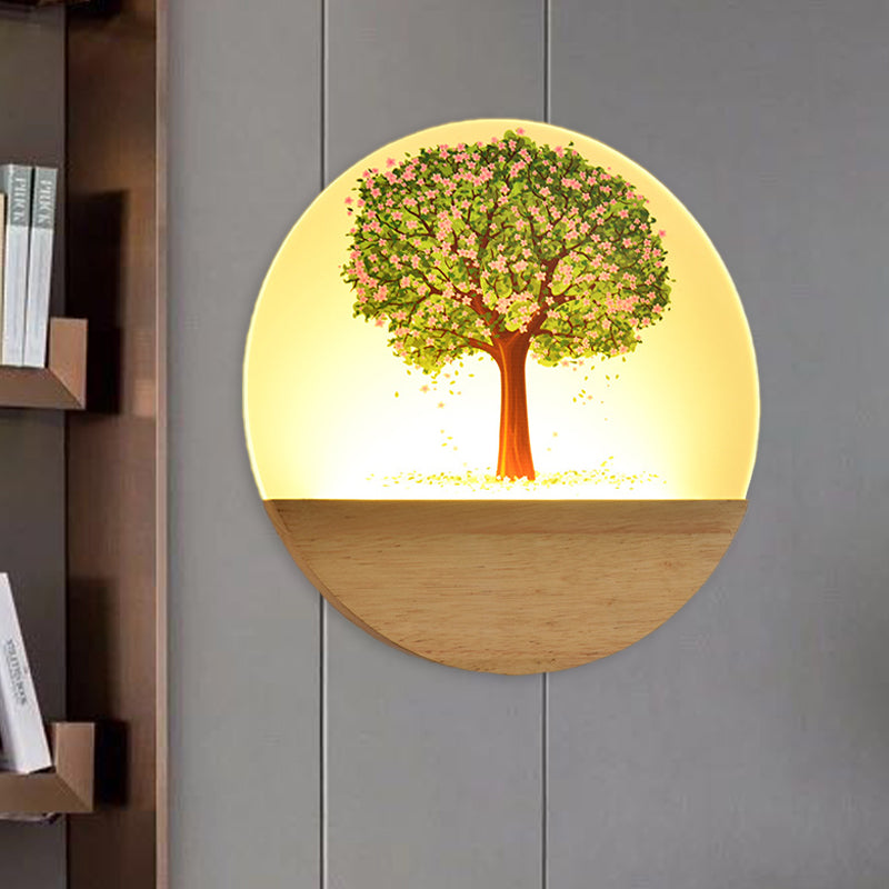 Vivolux | Nordic Style Runde Baum Wandlampe Acryl LED Gästezimmer Wandleuchte in Holz