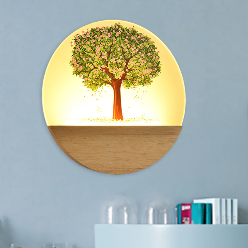 Vivolux | Nordic Style Runde Baum Wandlampe Acryl LED Gästezimmer Wandleuchte in Holz