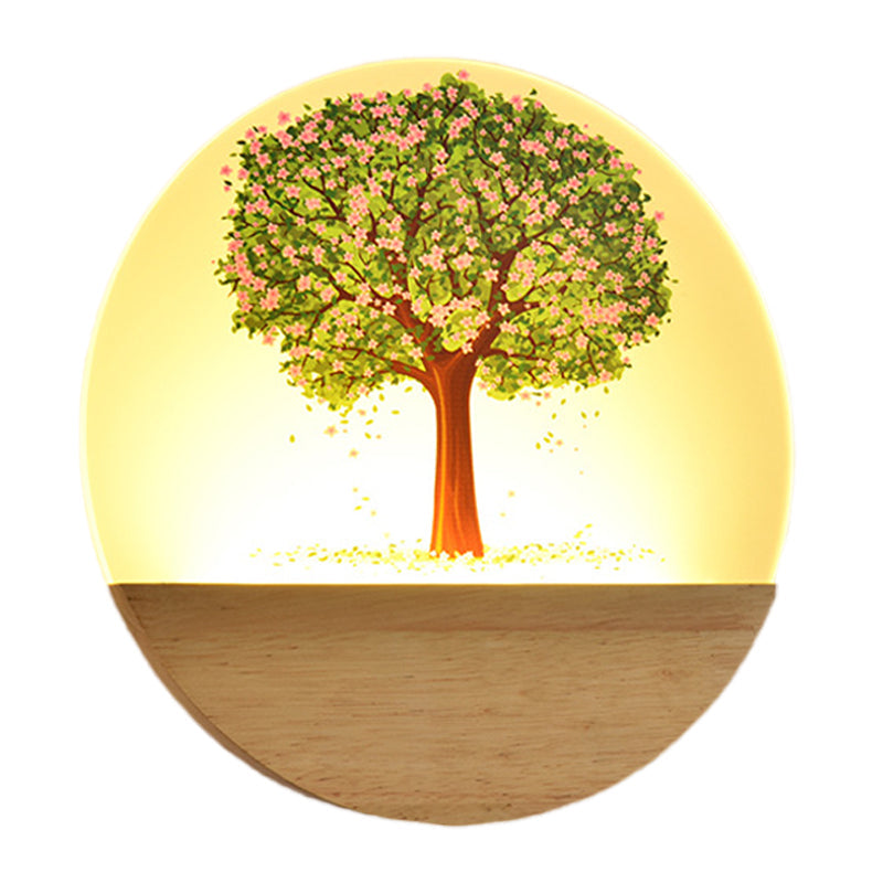 Vivolux | Nordic Style Runde Baum Wandlampe Acryl LED Gästezimmer Wandleuchte in Holz