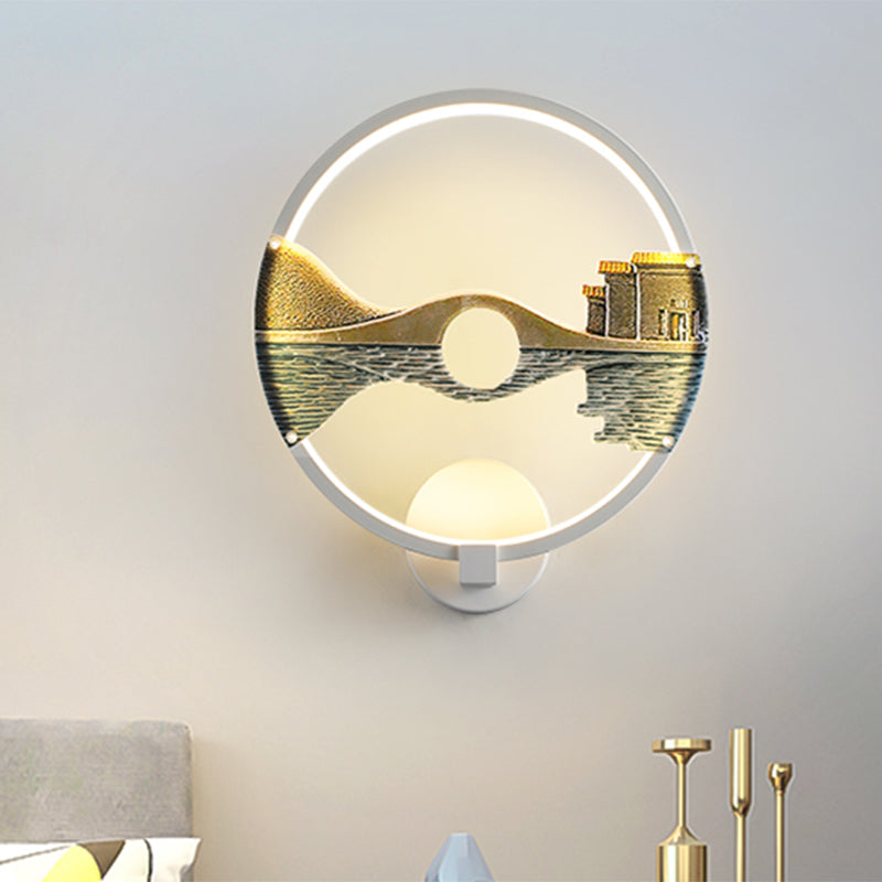 Vivolux | Schwarz/Weiß Rundbrücke Wandmural Licht Orientalischer Stil LED Acryl Wandmontage Lichtarmatur