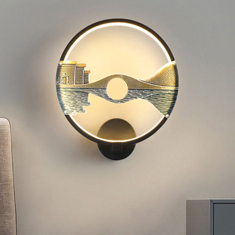 Vivolux | Schwarz/Weiß Rundbrücke Wandmural Licht Orientalischer Stil LED Acryl Wandmontage Lichtarmatur