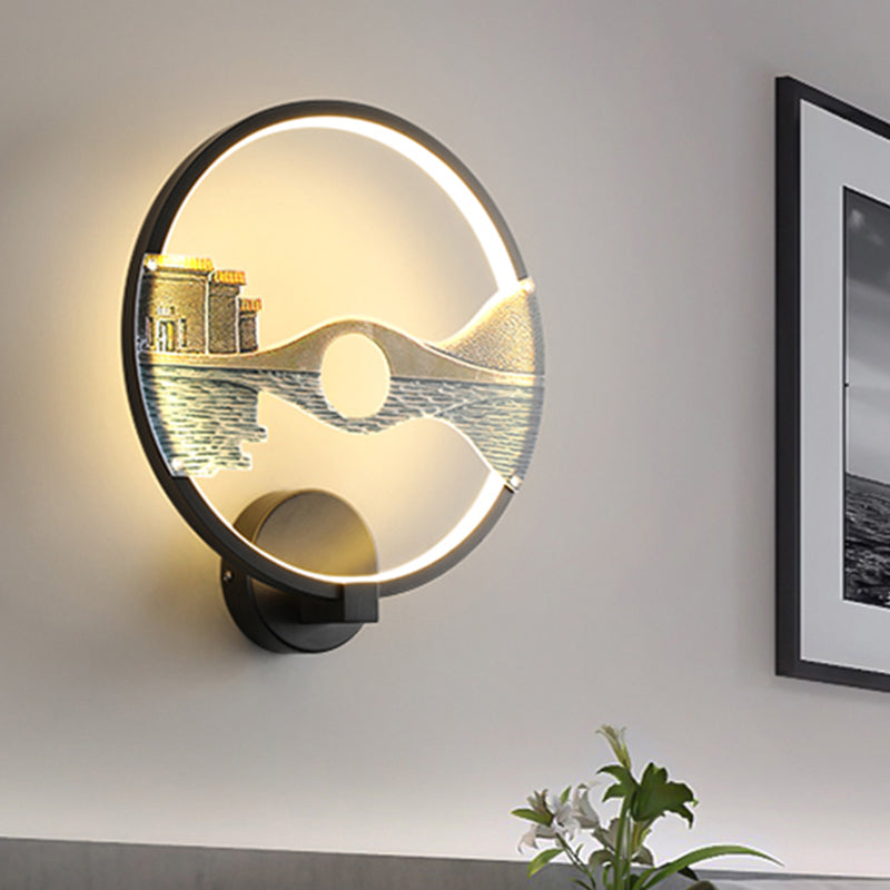 Vivolux | Schwarz/Weiß Rundbrücke Wandmural Licht Orientalischer Stil LED Acryl Wandmontage Lichtarmatur
