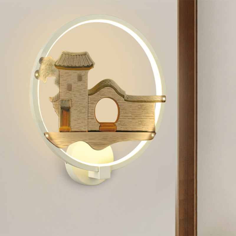 Vivolux | Schwarz/Weiß Zirkuläre Haus Wandbeleuchtung Asia Stil LED Metall Wandmural Lampe für Gästezimmer