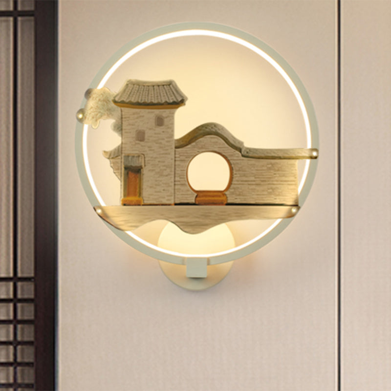 Vivolux | Schwarz/Weiß Zirkuläre Haus Wandbeleuchtung Asia Stil LED Metall Wandmural Lampe für Gästezimmer