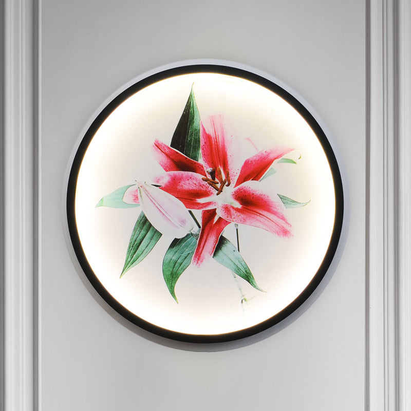 Vivolux | Orientalischer Stil Zirkuläre Metall Wandlampe LED Wandmontiertes Licht in Schwarz mit Blumen-/Vogelmustern