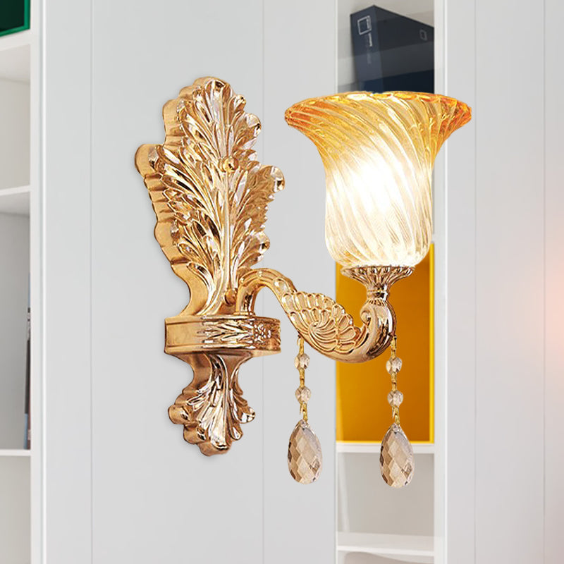 Vivolux | Vervaagde Gedraaide Glas Uitlopende Wandlamp Traditionele Enkel-Bulb Slaapkamer Wandverlichting in Goud
