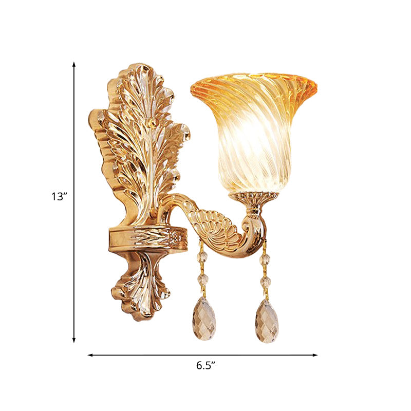 Vivolux | Vervaagde Gedraaide Glas Uitlopende Wandlamp Traditionele Enkel-Bulb Slaapkamer Wandverlichting in Goud