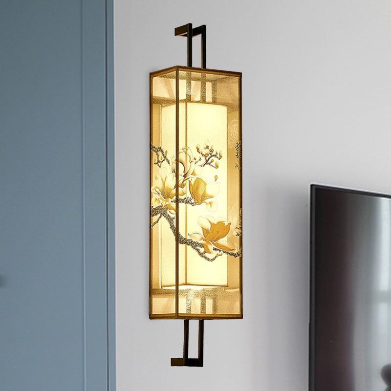 Vivolux | Oriental Style Cuboid Gevormde Stof Wandlamp 2 Koppen Wandmuur Licht in Zwart met Lotusblad/Tak Patroon