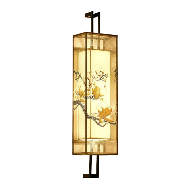 Vivolux | Oriental Style Cuboid Gevormde Stof Wandlamp 2 Koppen Wandmuur Licht in Zwart met Lotusblad/Tak Patroon