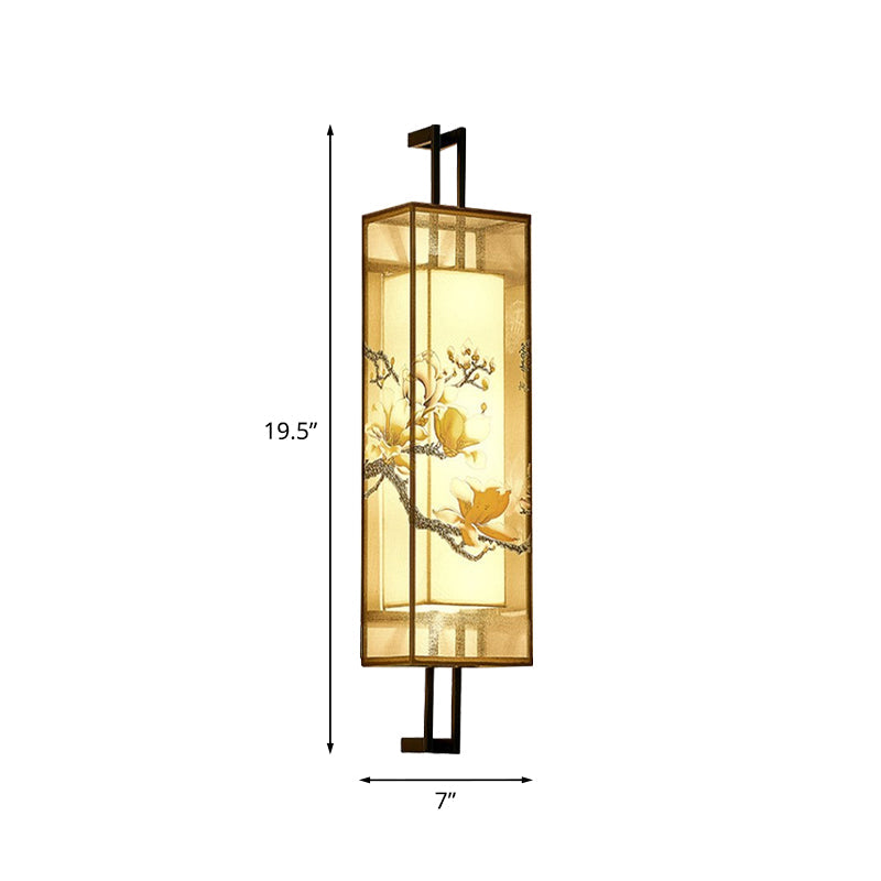 Vivolux | Oriental Style Cuboid Gevormde Stof Wandlamp 2 Koppen Wandmuur Licht in Zwart met Lotusblad/Tak Patroon