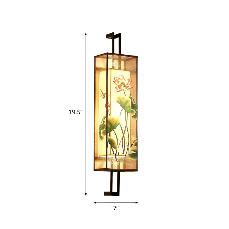 Vivolux | Oriental Style Cuboid Gevormde Stof Wandlamp 2 Koppen Wandmuur Licht in Zwart met Lotusblad/Tak Patroon