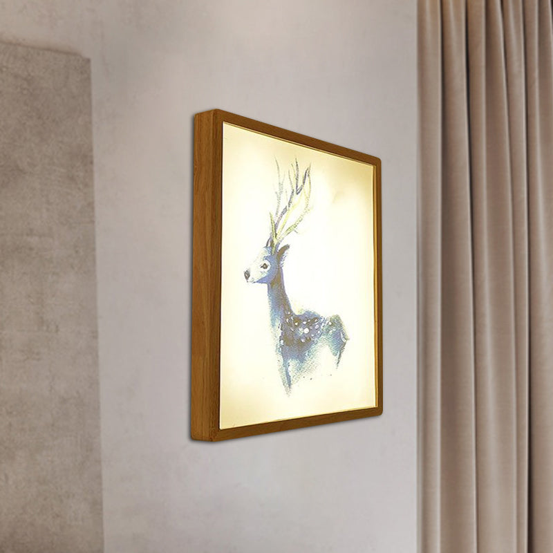 Vivolux | 12"/16" Breedte Vierkante Metallic Muur Lamp Minimalistisch LED Hout Wandgemonteerde Verlichting met Hert Patroon