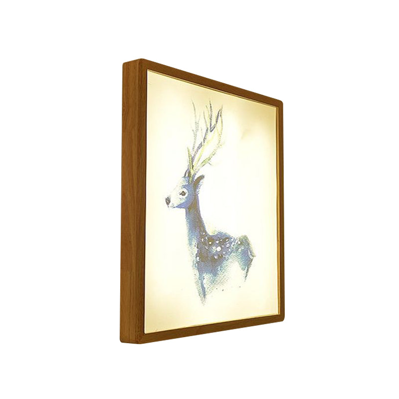 Vivolux | 12"/16" Breedte Vierkante Metallic Muur Lamp Minimalistisch LED Hout Wandgemonteerde Verlichting met Hert Patroon