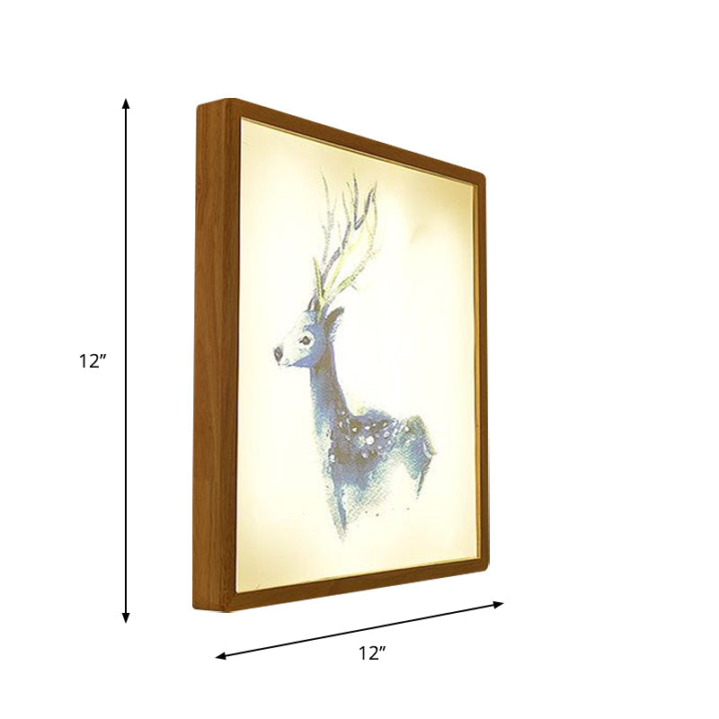 Vivolux | 12"/16" Breedte Vierkante Metallic Muur Lamp Minimalistisch LED Hout Wandgemonteerde Verlichting met Hert Patroon