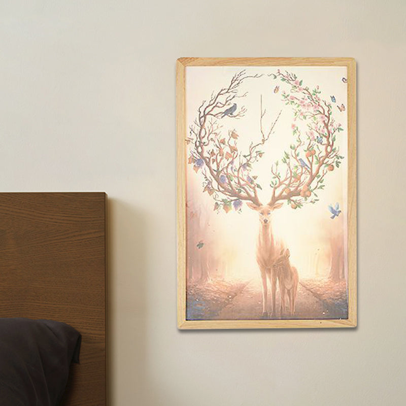 Vivolux | 12"/16" Breedte Vierkante Metallic Muur Lamp Minimalistisch LED Hout Wandgemonteerde Verlichting met Hert Patroon