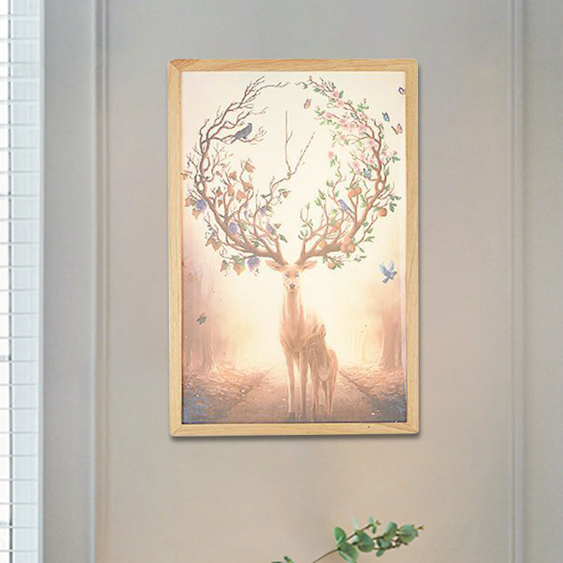 Vivolux | 12"/16" Breedte Vierkante Metallic Muur Lamp Minimalistisch LED Hout Wandgemonteerde Verlichting met Hert Patroon