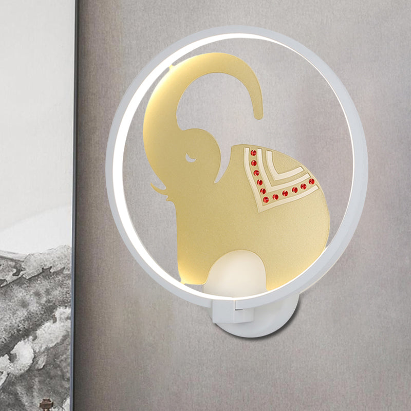 Vivolux | Postmodern Stil Zirkuläre Metallische Wandlampe LED Elefant Wandbeleuchtung Fixture in Weiß-Rot/Schwarz-Rot/Weiß-Gold für Schlafzimmer, Warm/Weiß Licht