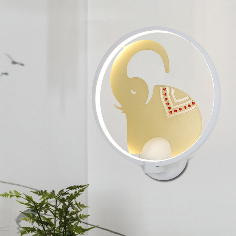 Vivolux | Postmodern Stil Zirkuläre Metallische Wandlampe LED Elefant Wandbeleuchtung Fixture in Weiß-Rot/Schwarz-Rot/Weiß-Gold für Schlafzimmer, Warm/Weiß Licht