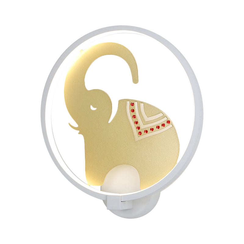 Vivolux | Postmodern Stil Zirkuläre Metallische Wandlampe LED Elefant Wandbeleuchtung Fixture in Weiß-Rot/Schwarz-Rot/Weiß-Gold für Schlafzimmer, Warm/Weiß Licht