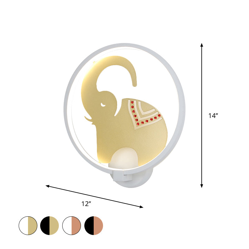 Vivolux | Postmodern Stil Zirkuläre Metallische Wandlampe LED Elefant Wandbeleuchtung Fixture in Weiß-Rot/Schwarz-Rot/Weiß-Gold für Schlafzimmer, Warm/Weiß Licht
