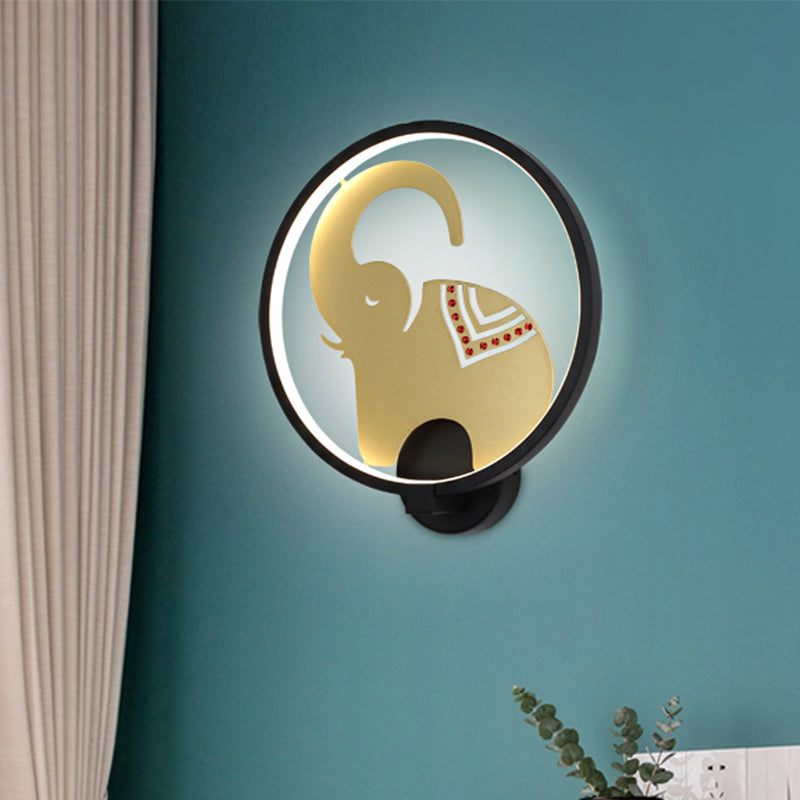 Vivolux | Postmodern Stil Zirkuläre Metallische Wandlampe LED Elefant Wandbeleuchtung Fixture in Weiß-Rot/Schwarz-Rot/Weiß-Gold für Schlafzimmer, Warm/Weiß Licht