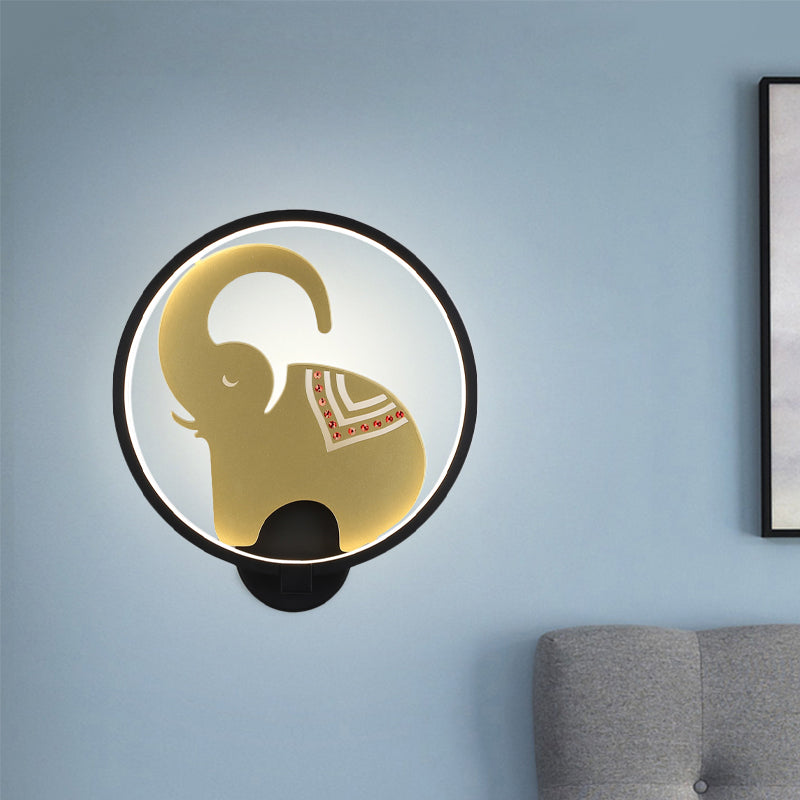 Vivolux | Postmodern Stil Zirkuläre Metallische Wandlampe LED Elefant Wandbeleuchtung Fixture in Weiß-Rot/Schwarz-Rot/Weiß-Gold für Schlafzimmer, Warm/Weiß Licht