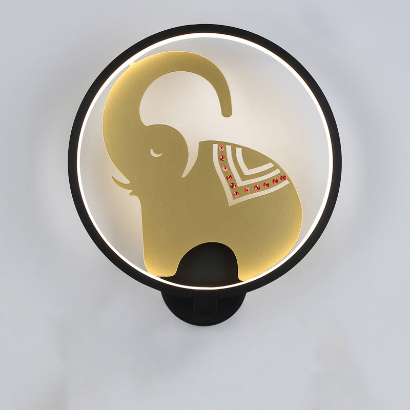 Vivolux | Postmodern Stil Zirkuläre Metallische Wandlampe LED Elefant Wandbeleuchtung Fixture in Weiß-Rot/Schwarz-Rot/Weiß-Gold für Schlafzimmer, Warm/Weiß Licht